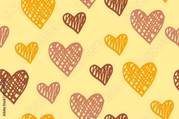 Fototapeta Doodle heart shapes vector repeating pattern. Love concept background. Cute hearts ornament. Birthday wrapping paper. Lovely baby clothes design.
