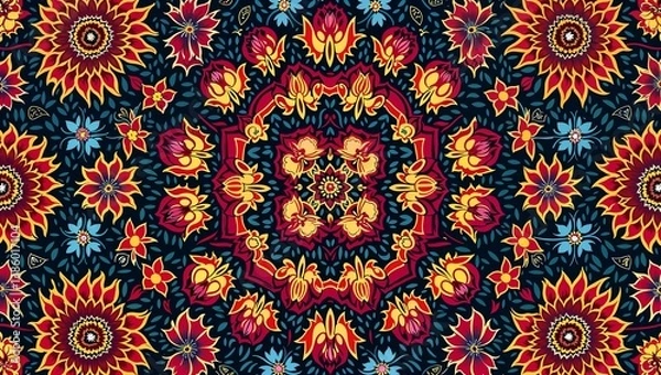 Fototapeta Colorful Patterned Fabric with Thai Tribal Influence
Bold color and pattern choices reflecting highland ethnic styles.