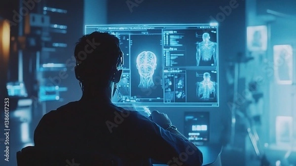 Fototapeta Remote Patient Monitoring with Holographic Technology in Medicine