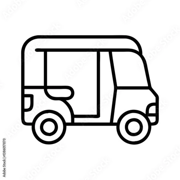 Fototapeta Isolated tuk tuk auto rickshaw vector illustration for asian transportation and travel design needs, line art