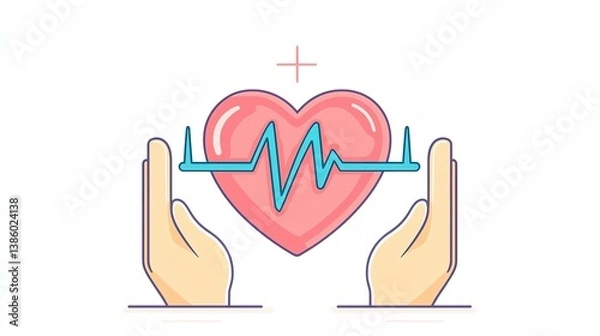 Obraz Flat art style icon of a heartbeat monitor with an ECG line, designed in minimalism pastel tone illustration