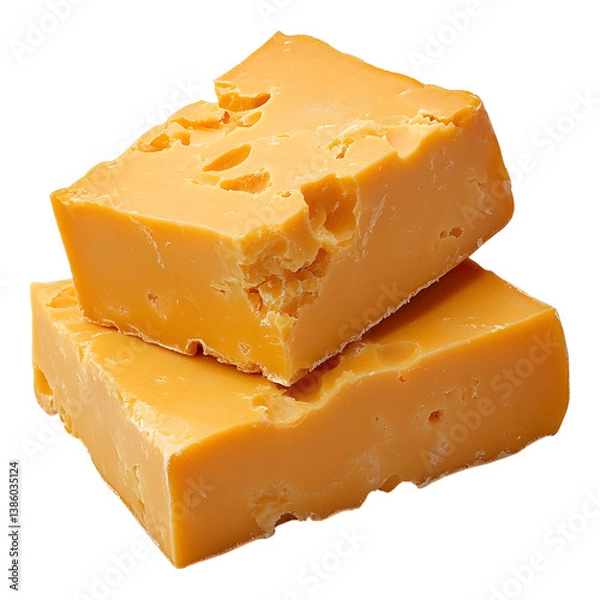 Fototapeta Three Stacked Cheddar Cheese Slices Isolated on Transparent Background
