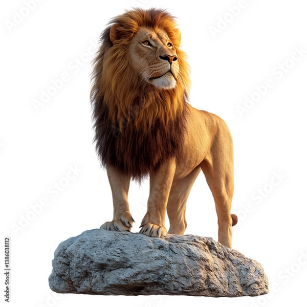 Obraz A Majestic Lion Standing Top a Rock Isolated on Transparent Background