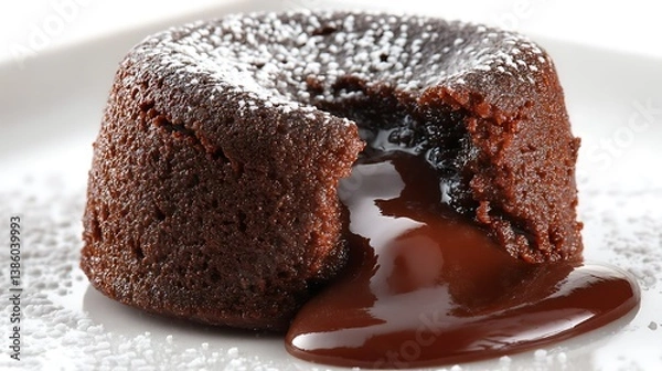 Fototapeta Gooey lava cake isolated on white surface  
