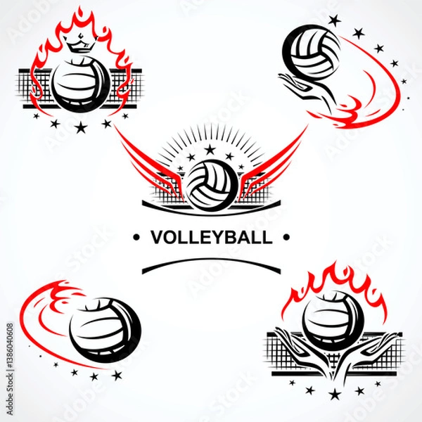 Obraz Volleyball labels and icon set. Collection icons volleyball. Vector