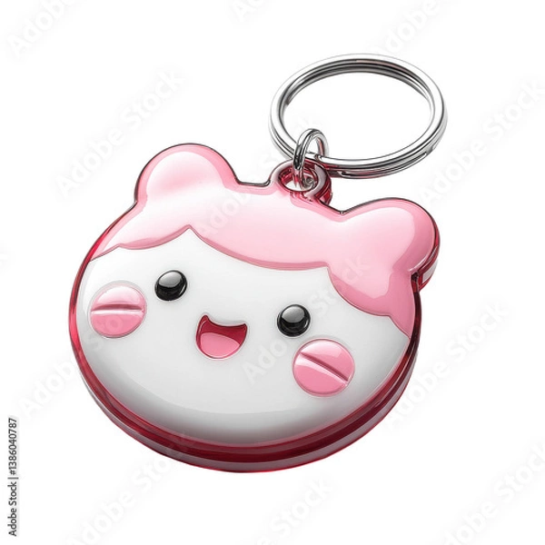 Fototapeta A cute acrylic keychain with a cartoon character design isolated on white background.PNG