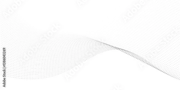 Obraz Abstract halftone flowing dots wave curved lines, frequency sound, technology curve dots lines. Digital future technology concept, science, banner, template, wallpaper, business, games. 