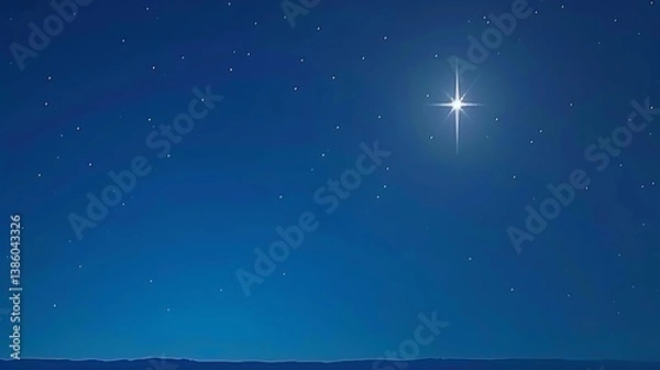 Obraz A Bright Star Shines Dominantly in a Dark Blue Night Sky