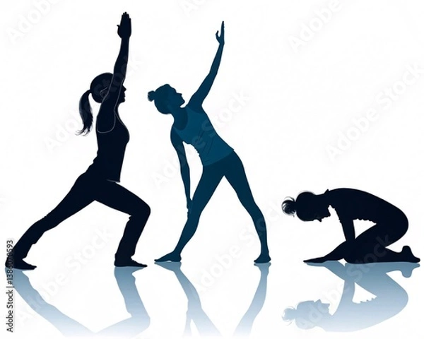 Obraz Grace in Shadow Yoga Silhouettes on White