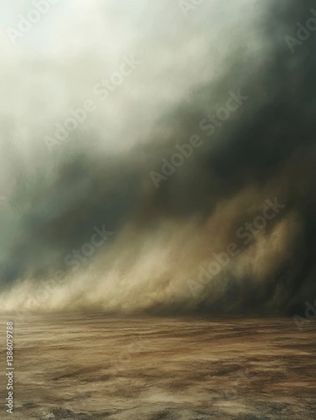 Fototapeta Dramatic Desert Landscape with Approaching Stormy Sky and Arid Ground Evoking a Sense of Isolation and Desolation