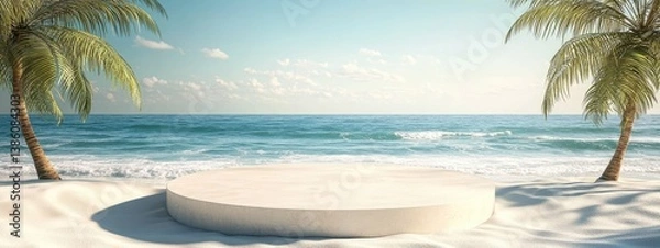Obraz Summer background photo sand products beach platform summer banner sales scene sky vacation holiday stage water island sun travel advertisement