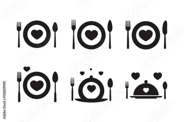 Fototapeta romantic dinner plate setup vector art silhouette