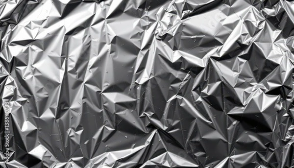 Fototapeta Close up of metallic foil with a smooth, shiny surface showcasing varied reflections.