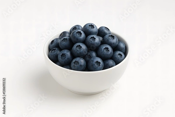 Fototapeta Fresh Blueberries in a Bowl on White Background – Clean Realistic Food Image