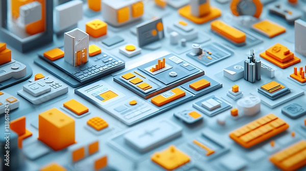 Fototapeta Abstract it technology concept background with design elements for website and app development 3d render