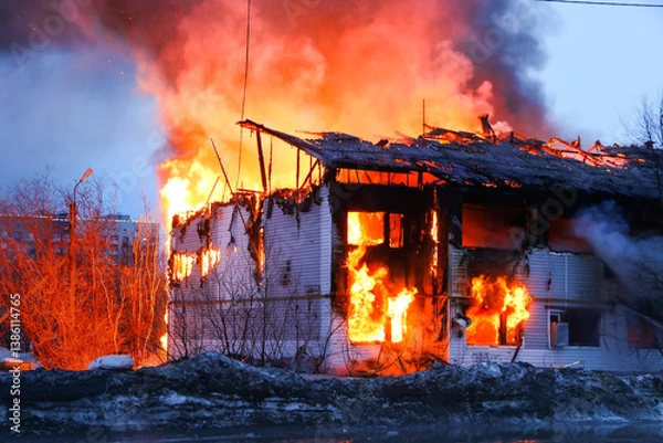 Obraz Fire in the wooden house