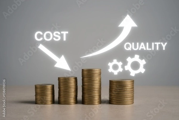 Fototapeta Cost Reduction and Quality Increase Concept for Business Optimization and Success Strategy in Corporate Management and Performance Enhancement