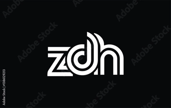 Fototapeta ZDH Creative Unique Modern Letter Logo Design. Stylized logo featuring a unique letter design, presenting abstract minimalist aesthetics and modern appeal.