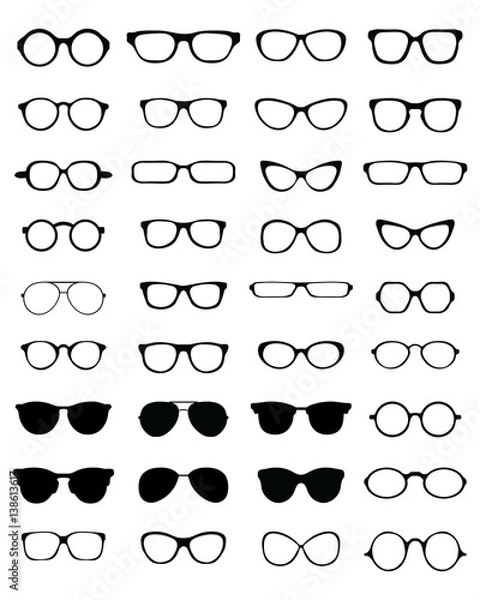Obraz Black silhouettes of different eyeglasses on a white background