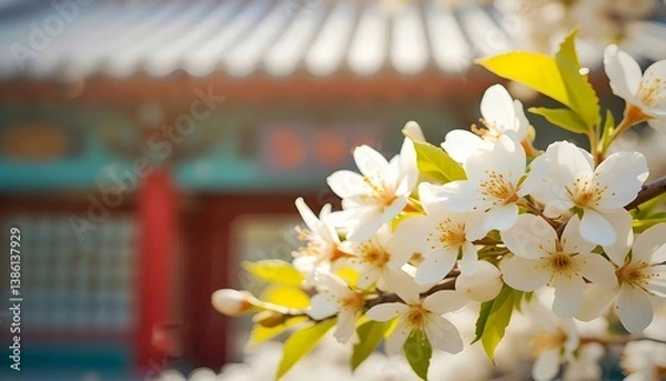 Fototapeta "Spring Blossoms in Front of a Traditional Asian Temple"
