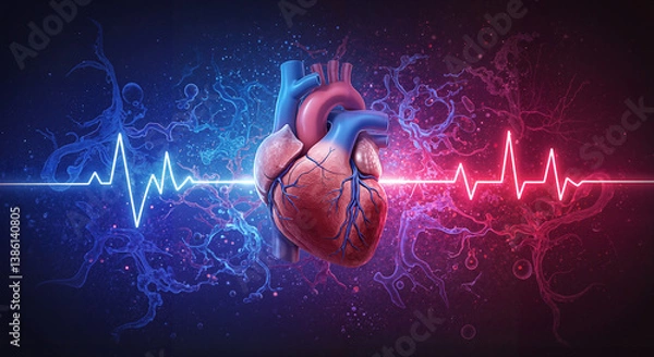 Obraz Atrial fibrillation heartbeat with abstract medical shapes