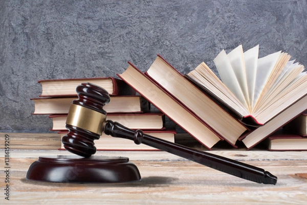Obraz Law and justice, legality concept, judge gavel on blackboard background, jurisprudence and education concept.