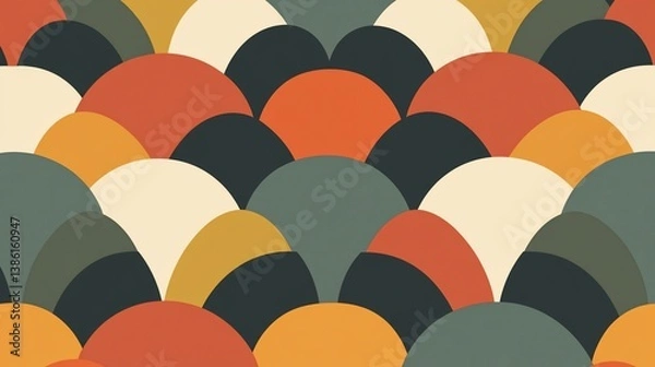 Fototapeta Retro styled geometrical pattern, circles in muted earth tones aesthetic