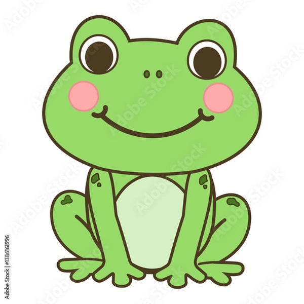Obraz Cute cartoon frog with rosy cheeks and a big smile vector illustration isolated on white background.