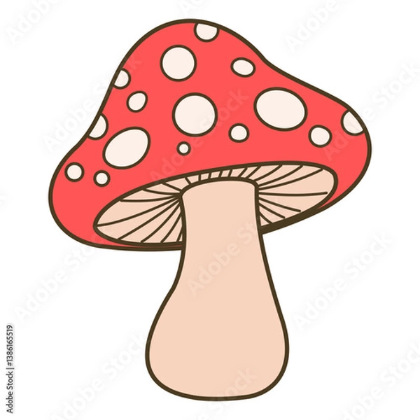 Obraz Cartoon red fly agaric mushroom vector illustration isolated on white background