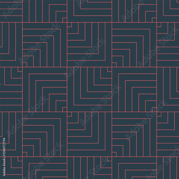Obraz Outline Geometric Premium Seamless Pattern Vector Red Black Abstract Background. Fashioned Fancy Elegant Classic Motif Linear Structure Tileable Luxurious Wallpaper. Line Art Graphic Illustration