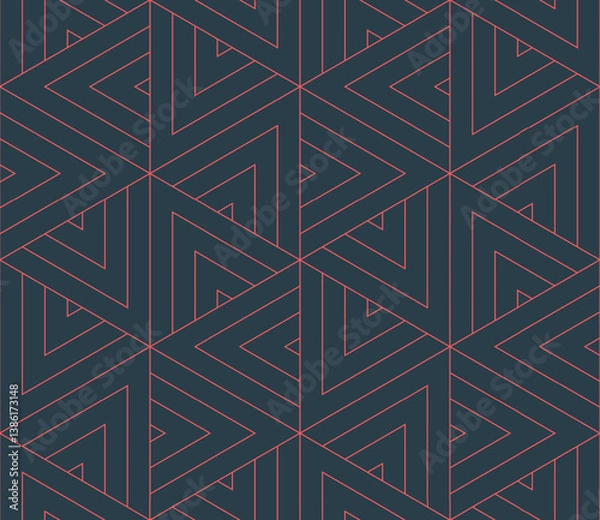 Obraz Outline Triangles Geometric Fancy Seamless Pattern Trend Vector Abstract Background. Trendy Fashionable Geometrical Motif Linear Structure Endless Elegant Wallpaper. Line Art Graphic Illustration