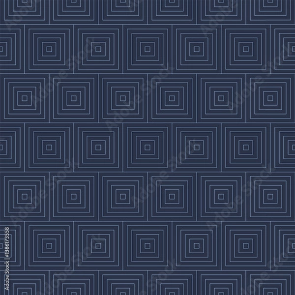 Fototapeta Art Deco Squares Outline Seamless Pattern Vector Luxury Dark Blue Abstract Background. Line Art Geometric Grid Art Illustration Repetitive Trendy Wallpaper. Stylish Linear Continuous Posh Abstraction