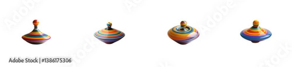 Obraz Colorful spinning tops in motion. Set png cut out