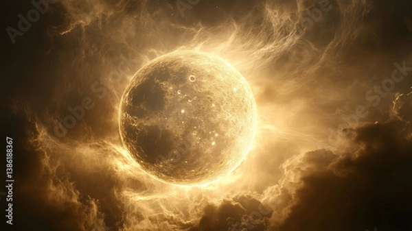 Fototapeta Solar flares light up the sun's vibrant surface in a cosmic scene