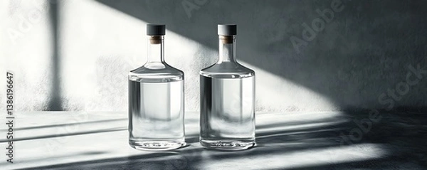 Fototapeta Modern minimalist vodka and gin bottle mockup, featuring clean lines and elegant design for showcasing alcohol packaging.
