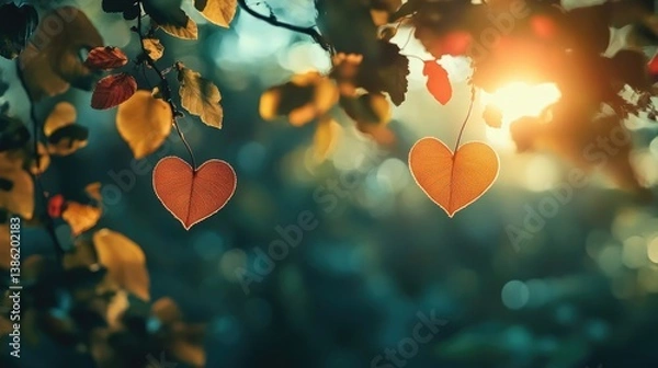 Fototapeta A serene nature scene with leaves shaped like hearts expressing gratitude
