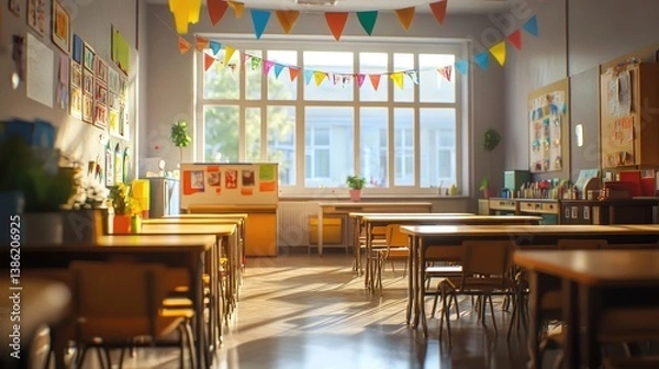 Fototapeta A festive atmosphere in a classroom with decorations for Teachers' Day