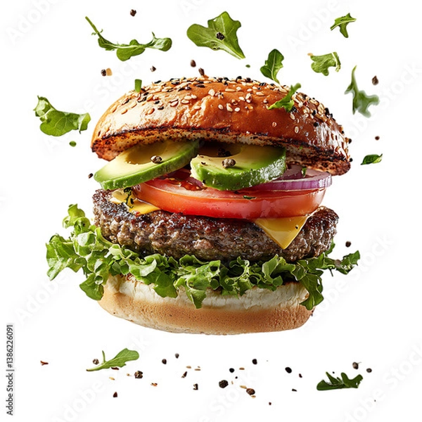 Fototapeta A Fresh Roasted Veggie Burger with Lettuce Tomato Isolated on Transparent Background