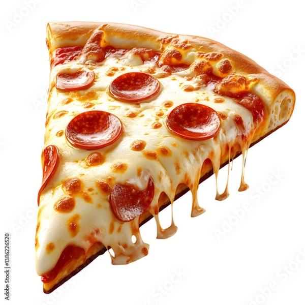 Fototapeta A Fluffy 3D Cartoon Pizza Slice with Pepperoni and Cheese Isolated on Transparent Background