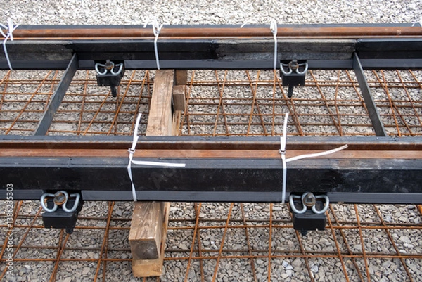 Fototapeta close-up of railway tracks being constructed or repaired
