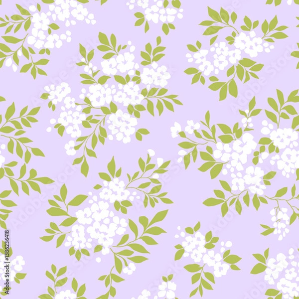Obraz Beautiful floral pattern in small vintage flowers. Small white flowers. Light gray background. Ditsy print. Floral seamless background. Gentle template for fashion prints. Stock pattern illustration