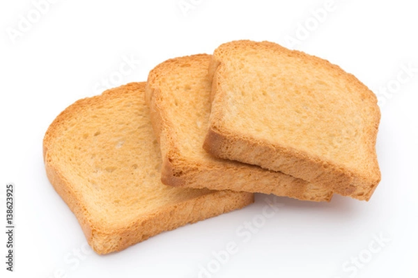 Fototapeta Slices of toast bread on wooden table, top view.