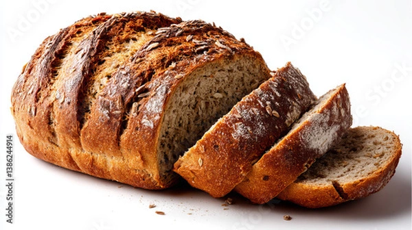 Fototapeta Isometric view of a whole rye bread loaf isolated on a white background.