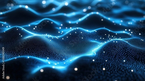 Obraz A 3D abstract dark blue background with a dot pattern and dimensional flow, symbolizing technology, data networks, and futuristic innovation for digital and tech-themed visuals.