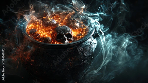 Obraz Halloween cauldron with potion. Vector illustration.