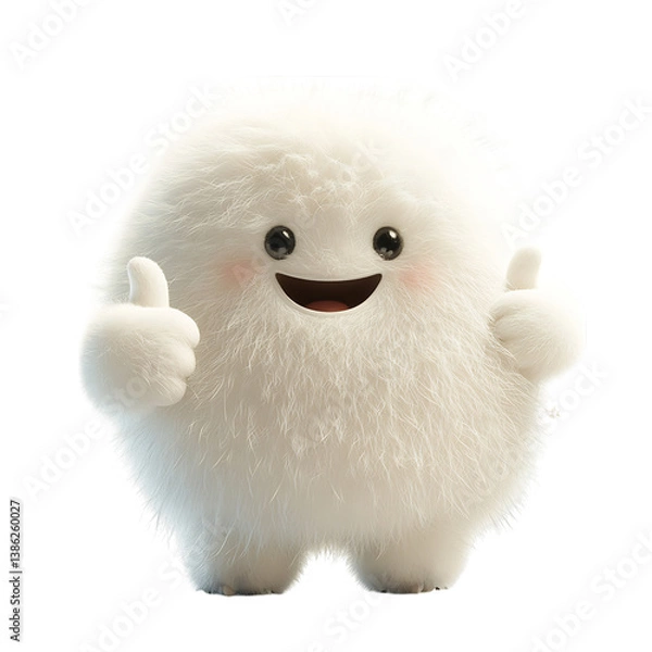 Obraz A Fluffy 3D Cartoon Character Giving a Thumbs Up Isolated on Transparent Background