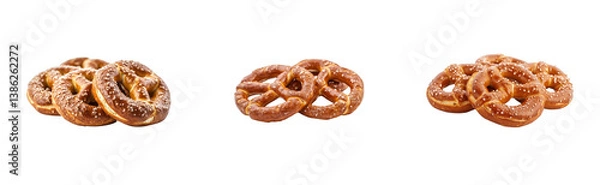 Fototapeta Three salted soft pretzels. Set png cut out