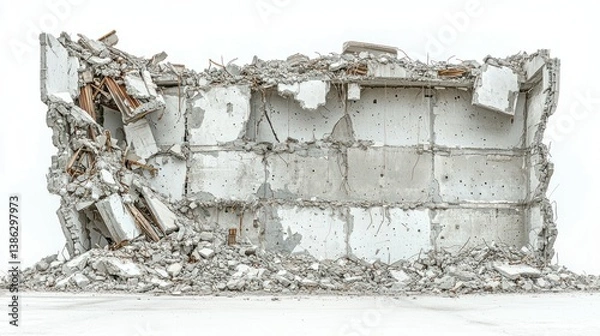 Fototapeta Demolished Concrete Structure: A Gray Scale Panorama of Urban Decay