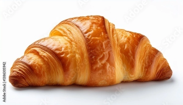 Fototapeta this image shows a single golden brown croissant likely freshly baked against a white background emphasizing its delicious appearance