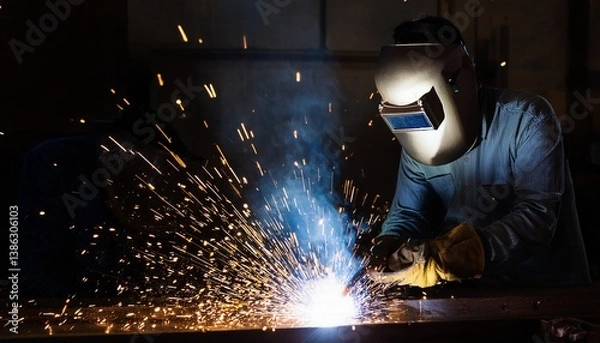 Obraz A worker doing welding work